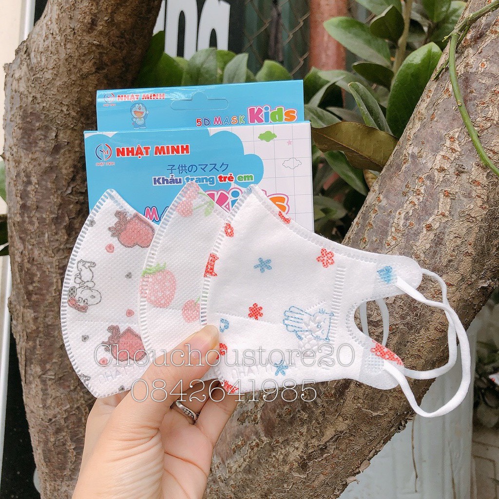 [Lẻ] Hộp 10 chiếc Khẩu Trang 5D Hãng Nhật Minh Trẻ Em In Hình Hoạ Tiết Từ 1-10 Tuổi Kháng Khuẩn, Lọc Bụi, Dễ Hô Hấp
