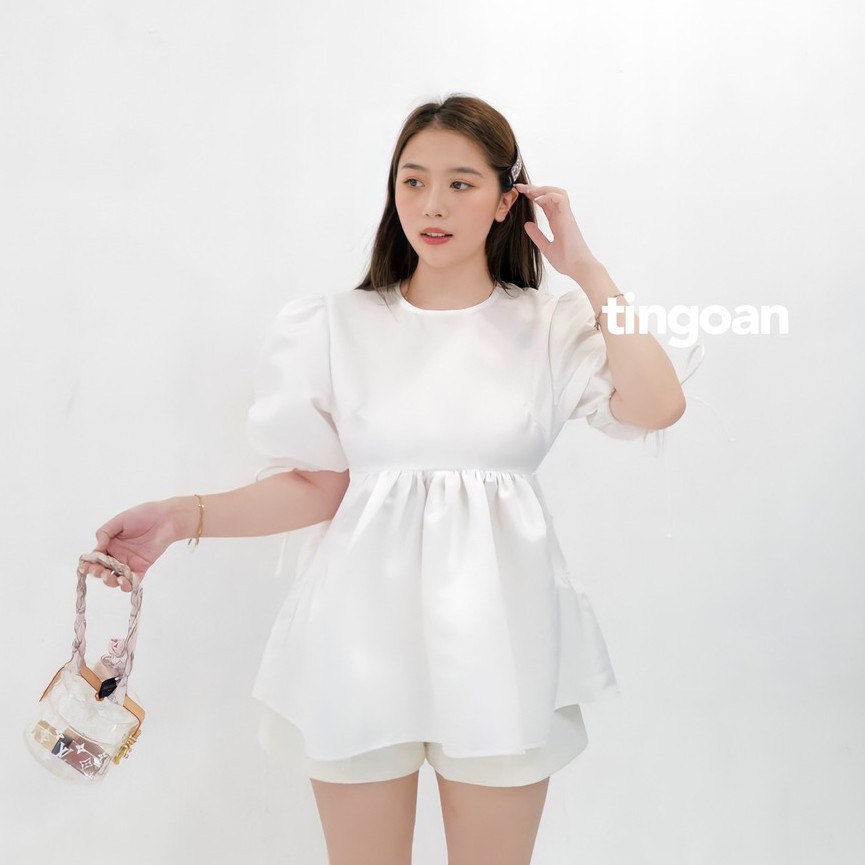 Áo babydoll tafta khoét lưng trắng tingoan CELINIE BLOUSE/WH | BigBuy360 - bigbuy360.vn