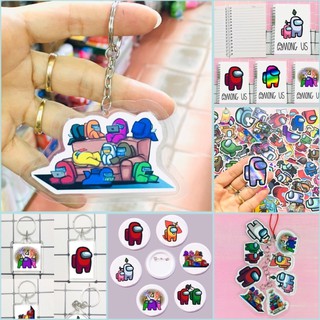 combo 42 sản phẩm Among us :30 sticker,móc khoá 8 miếng , 1 sổ,1 huy hiệu , 1móc mica,1 móc cắt tỉa