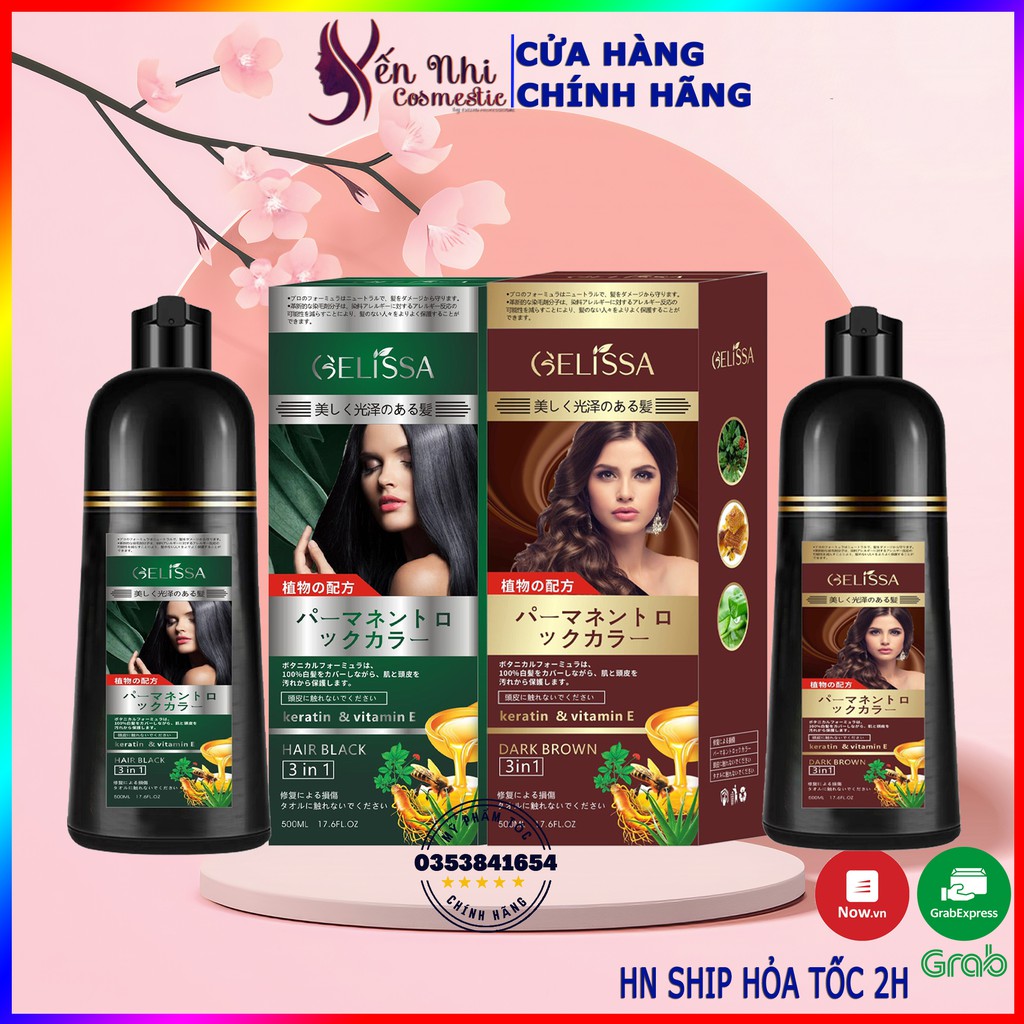 Dầu gội đen tóc Elissa thảo dược 3 trong 1 dầu gội phủ bạc gội là đen hoặc nâu nhật bản 500ml , Mỹ phẩm tóc yến nhi DG08