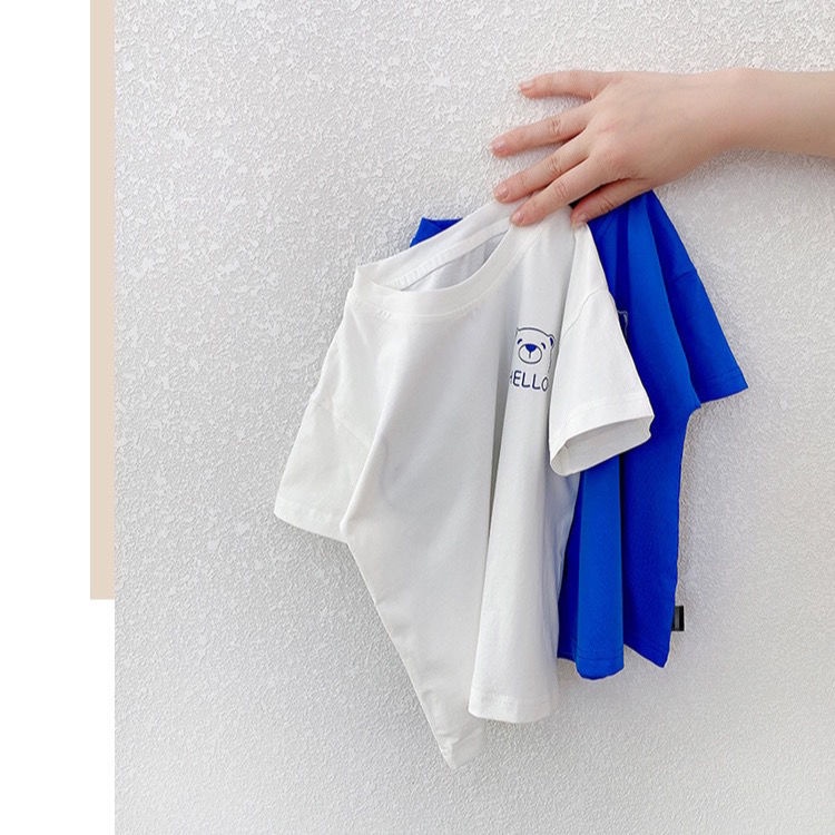 Áo Thun Tay Ngắn Cổ Tròn Chất Liệu 100% Cotton In Họa Tiết Gấu Dễ Thương Phong Cách Hàn Quốc Cho Bé Gái