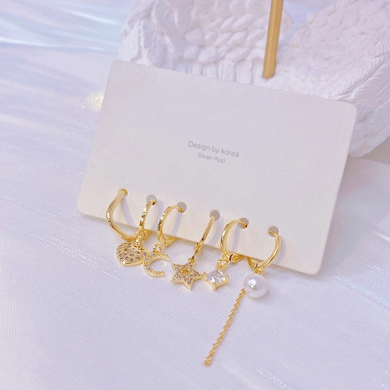 Set khuyên tai hình trăng sao đính đá zircon thời trang cho nữ