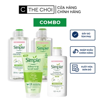 Sữa rửa mặt simple + nước tẩy trang simple + nước hoa hồng simple + sữa dưỡng da simple - combo tự chọn