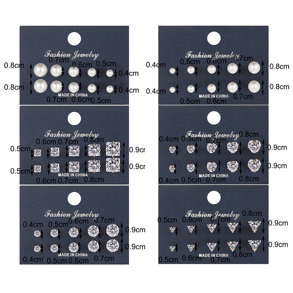Set 15 Khuyên Tai Hình Trái Tim Đính Ngọc Trai Đơn Giản