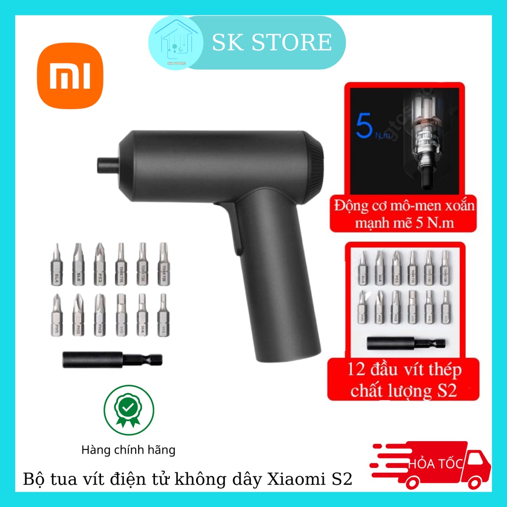 Bộ tua vít điện tử không dây Xiaomi Mijia S2, Tô vít điện Xiaomi mijia trang bị 12 bộ đầu vít thép không gỉ đa năng