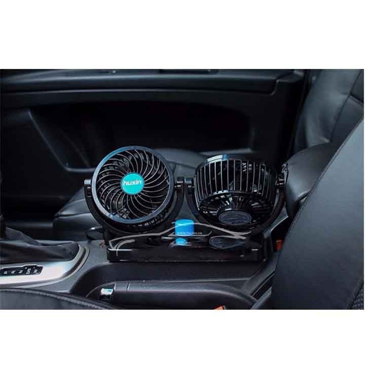 Quạt máy đôi mini 12v dùng tẩu sạc xoay 360 tiện ích trên ô tô, xe hơi cao cấp