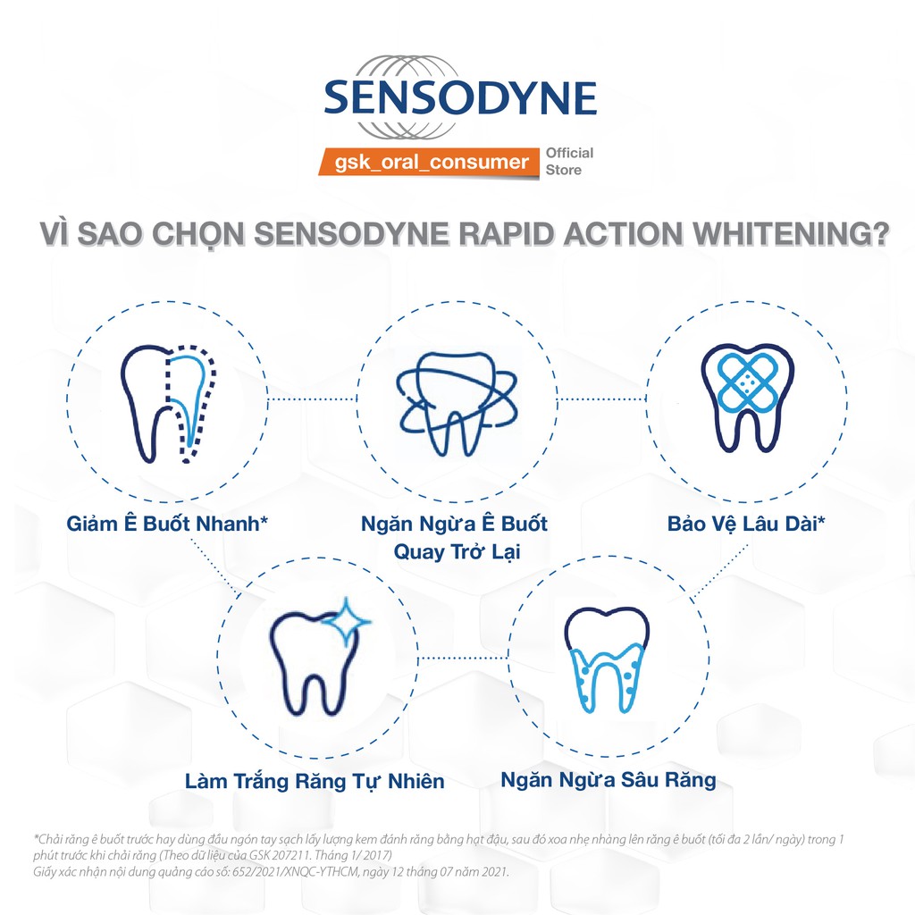 Kem đánh răng giảm ê buốt Sensodyne Rapid Action Whitening 100g giảm ê buốt nhanh và làm trắng răng tự nhiên