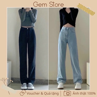 Quần jeans trơn ống suông rộng phong cách Ullzang Hàn Quốc