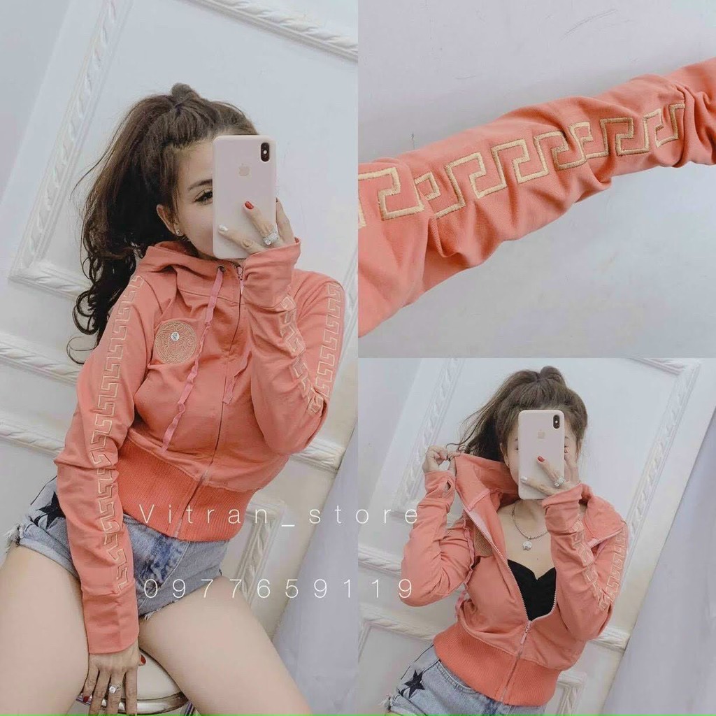 Áo khoác chống nắng nữ thun da cá lửng thêu VSVS viền tay