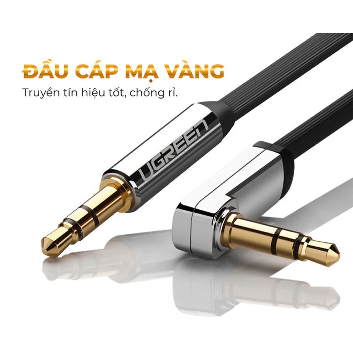 Cáp âm thanh 3.5mm Ugreen 10597 đầu góc 90 độ dây dẹp 1met Chính Hãng AV119