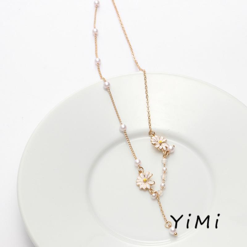 Vòng cổ xỏ phụ kiện ngọc trai mặt cười hoa cúc cá tính cổ điển phong cách hip hop