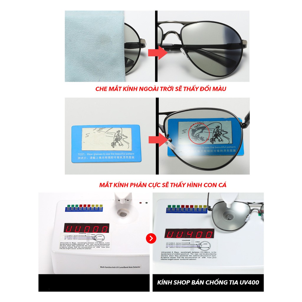 Mắt Kính Đổi Màu Nam Tính Đi Ngày Đêm Kính Râm Phân Cực Polarized K80 Chống UV400 - Tặng Kèm Hộp Da Đựng Kính Khăn Lau