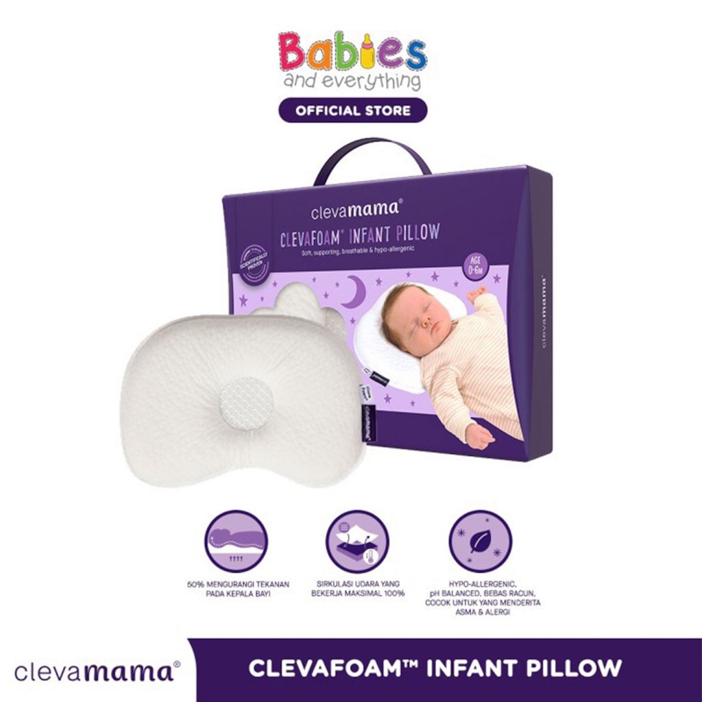 Clevamama Baby Clevafoam® Gối Ngủ Chống Bẹp Đầu Dành Cho Bé 0-6 Tháng Tuổi