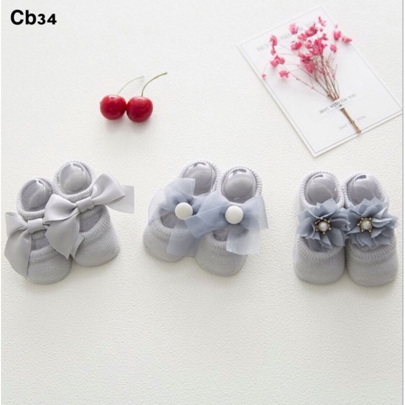 Đôi tất hài nơ len đế chống trượt nhiều màu cho bé gái