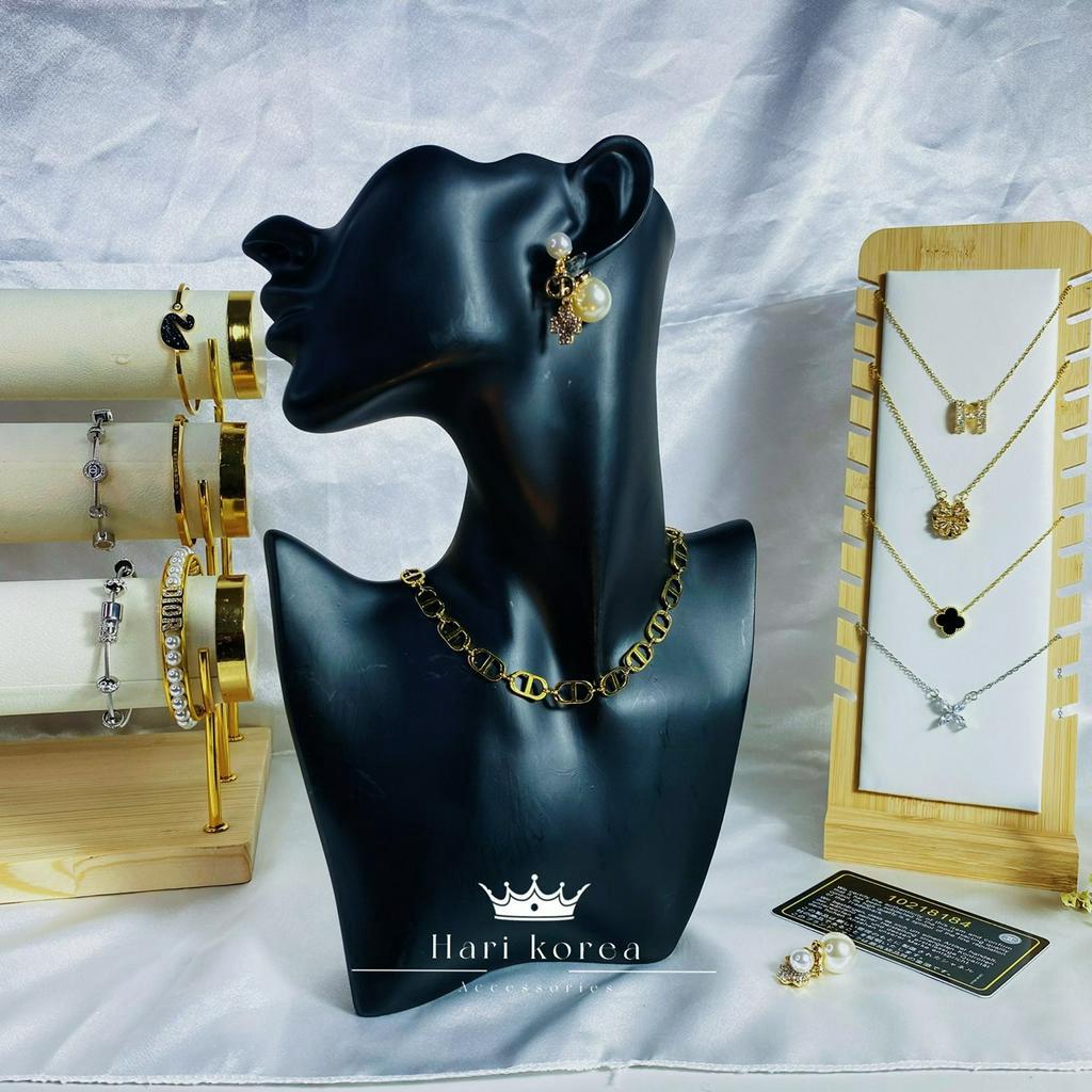 Sét vòng cổ &amp; bông tai hãng CD, dây chuyền cd thời trang cao cấp, phụ kiện trang sức Hari korea accessories