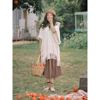 (sẵn) Áo len boho dáng rộng tua rua dáng khăn