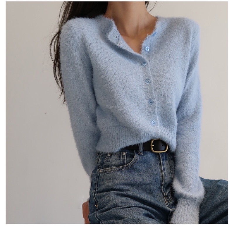 Áo len lông tay dài cài nút, cardigan croptop len lông | BigBuy360 - bigbuy360.vn