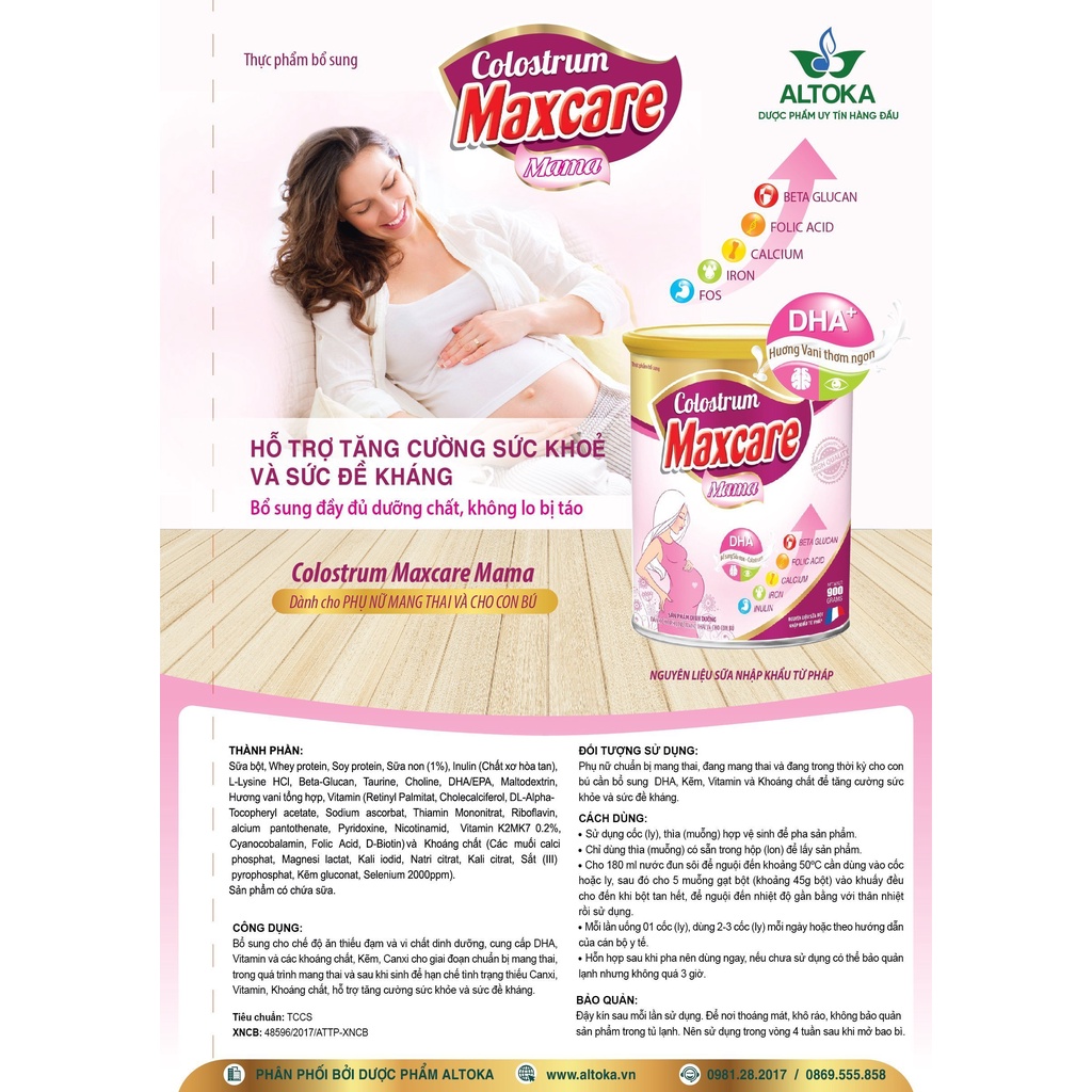 Sữa MAXCARE MAMA DHA+  Sản phẩm dinh dưỡng dành cho phụ nữ mang thai và cho con bú. Hộp 900g