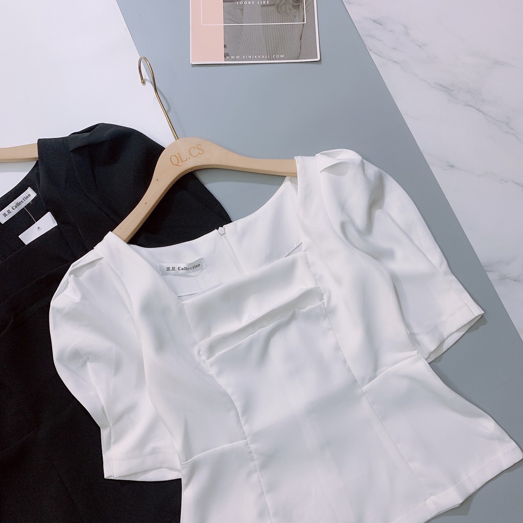 Áo kiểu sơ mi cổ vuông tay phồng phong cách Hàn Quốc sang chảnh đẹp 2 màu đen và trắng - Hia Store ACV0001 | BigBuy360 - bigbuy360.vn