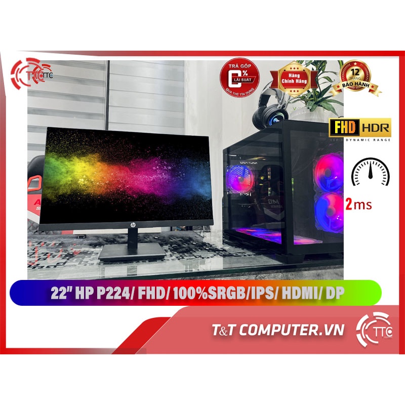 Màn cũ 22" HP P224 (22 inch/FHD/LED/IPS/250cd/m²/HDMI,VGA/60Hz/5ms/Màn hình thẳng)