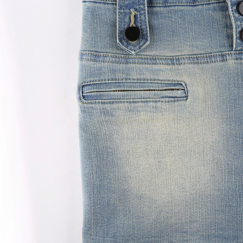 Chân váy jean Lưng Cao Phối Khóa Kéo Phong Cách Retro Đường Phố Cá Tính