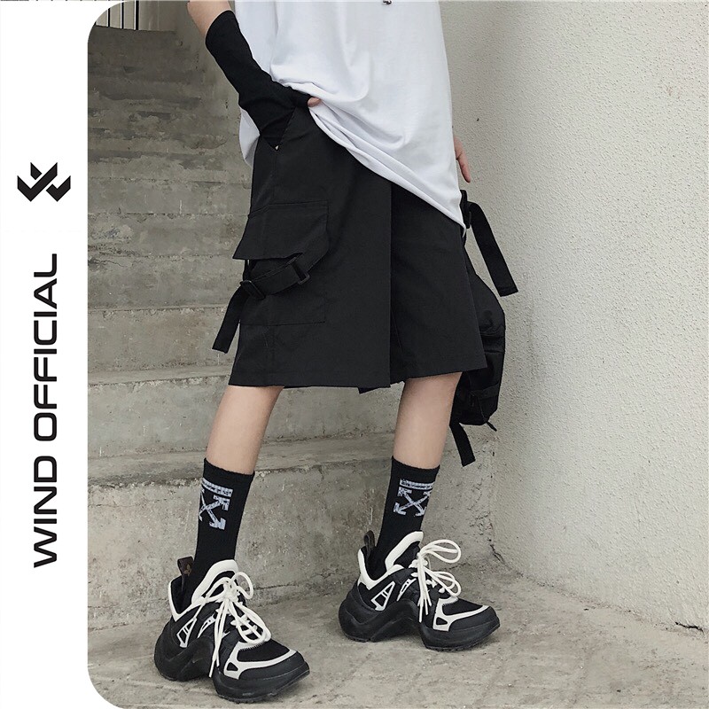 Quần short ngố kaki Wind túi hộp unisex Dây Túi quần đùi lửng nam nữ ulzzang