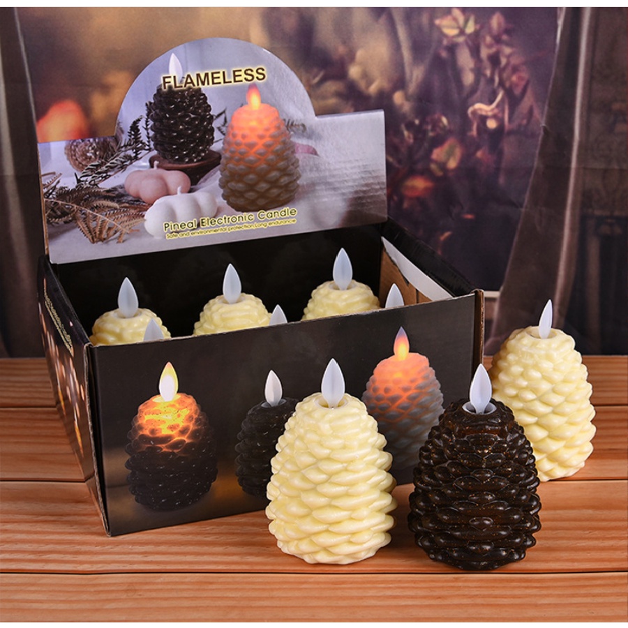 Nến trang trí hình quả thông-cây thông noel, nến điện tử trang trí giáng sinh, phụ kiện trang trí noel