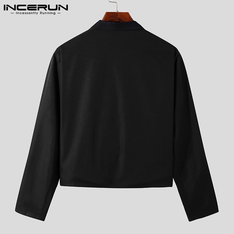 Áo blazer INCERUN tay dài xẻ thiết kế 2 hàng khuy thanh lịch cho nam