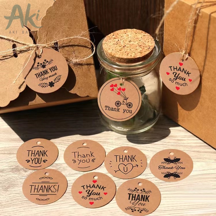 Giá xưởng- 100 Tag treo cảm ơn thank you giấy da bò kraft xinh xắn tặng kèm 20m dây đay dây gai làm đồ handmade/quà tặng