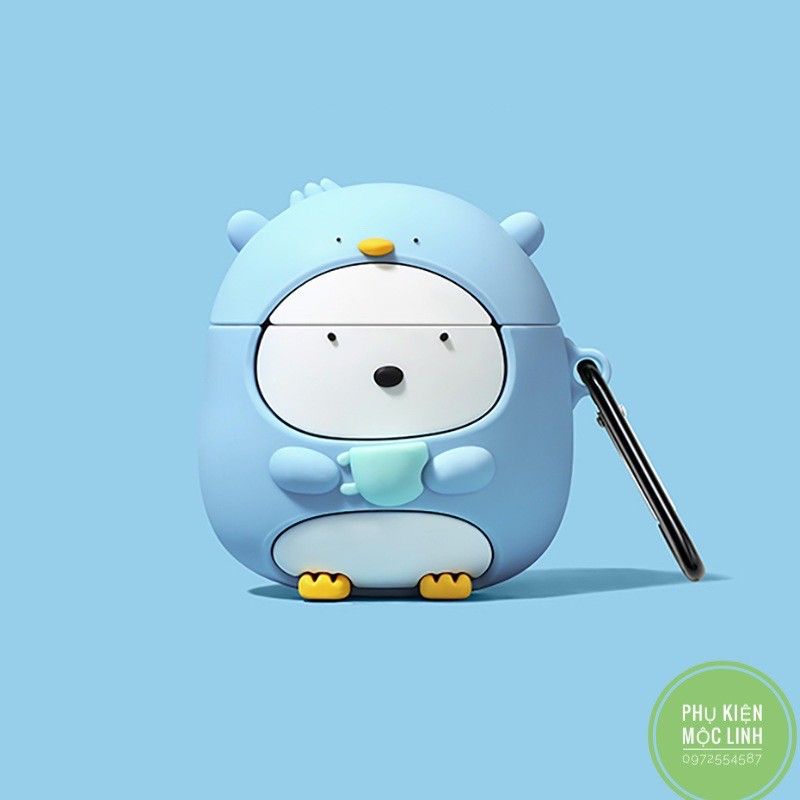 ☘️Tặng kèm móc treo☘️Case Airpod 1 2 i11, i12...Vỏ bao bọc Chim cánh cụt xanh đựng tai nghe không dây airpods PENGUIN