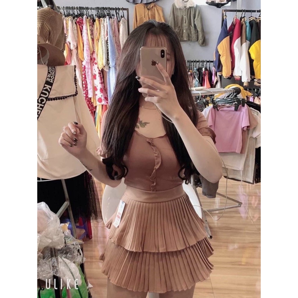 chân váy 2 tầng dập ly 2 tầng xinh xắn mẫu xinh dễ mix đồ