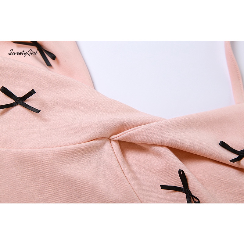 Áo Hai Dây Ôm Dáng Cổ Chữ V Màu Trơn Thắt Nơ Hở Lưng Gợi Cảm Cho Nữ