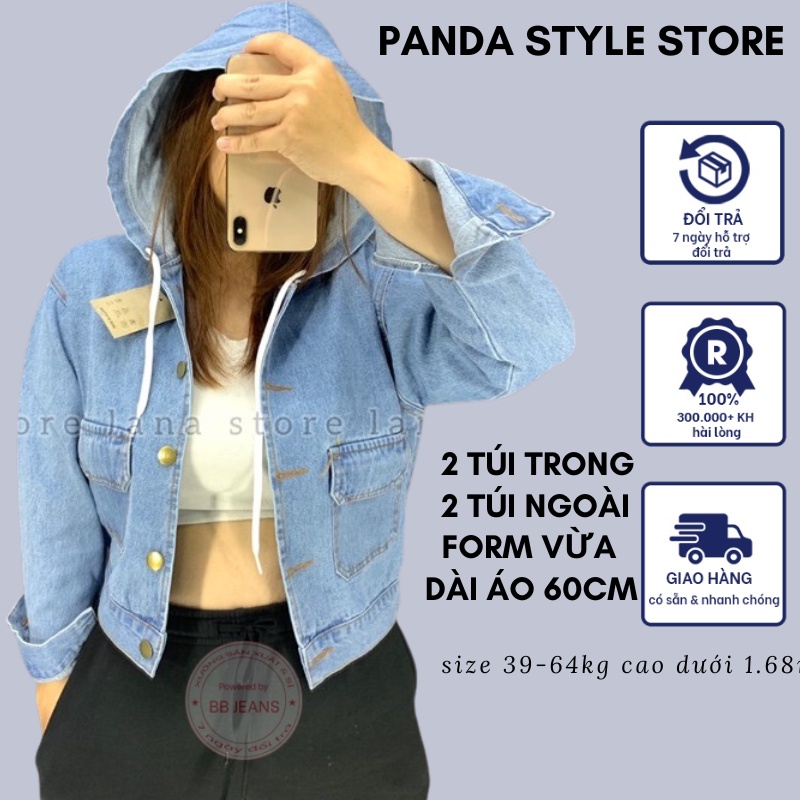 Áo khoác jeans nữ có mũ rộng tuyệt đỉnh thêu HE và Basic size 38-58kg Panda