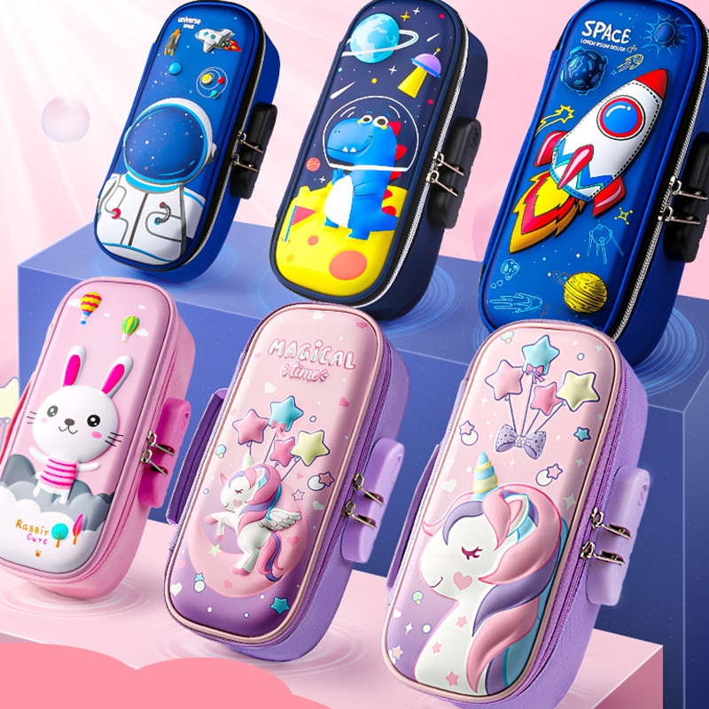 Túi Đựng Bút Hai Lớp Có Khóa Mật Khẩu Dễ Thương Cho Học Sinh Tiểu Học