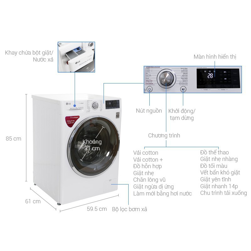 [ VẬN CHUYỂN MIỄN PHÍ KHU VỰC HÀ NỘI ]  Máy giặt LG lồng ngang 9kg màu trắng FC1409S2W