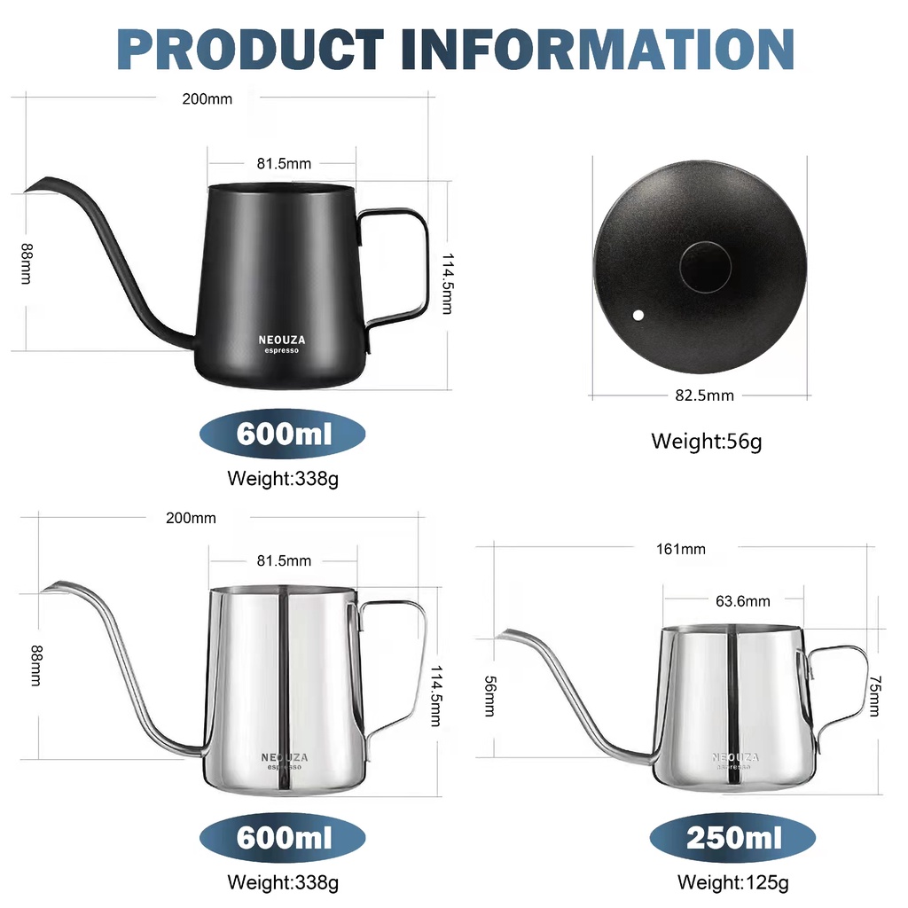 Ấm Pha Cà Phê Bằng Thép Không Gỉ 250mL 600mL