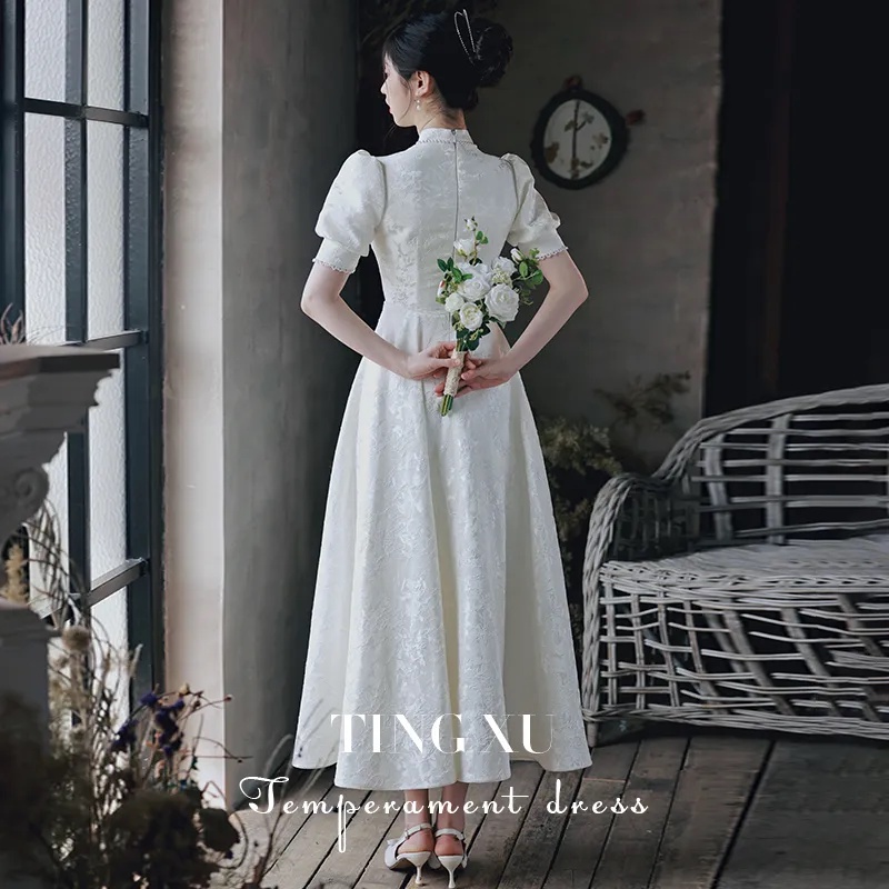 Đầm sườn xám tay ngắn cổ đứng in họa tiết phong cách Trung Hoa cổ điển thời trang cho nữ