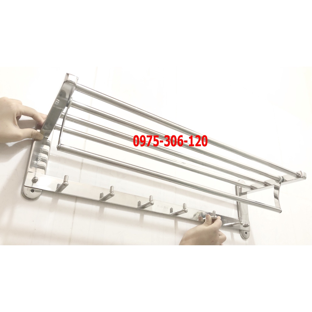 [CHẮC CHẮN DÀY 100% INOX 304] Máng Khăn Tắm Thanh Treo Khăn ĐA NĂNG có móc áo 100% INOX 304 MKT3 hàng đặt xưởng nặng dày