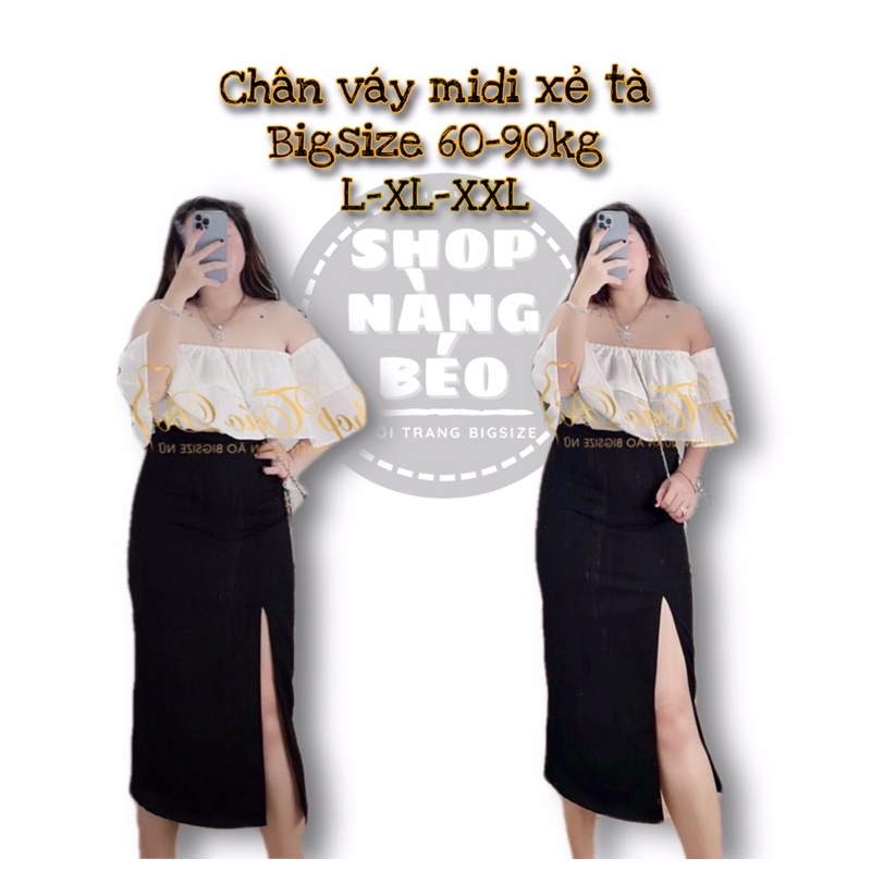 [Chân váy bigsize ]Chân váy midi dài xẻ tà. Shop Táo Đỏ bigsize từ 60kg đến 90kg L-XL-XXL