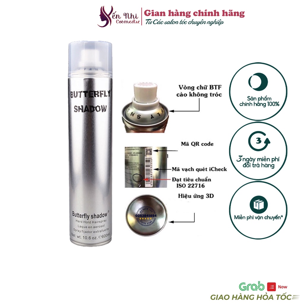 gôm xịt tóc Butterfly Shadow keo xịt giữ nếp tóc Butterfly Shadow gôm xịt tóc nữ 320ml - 600ml, Mỹ phẩm tóc yến nhi