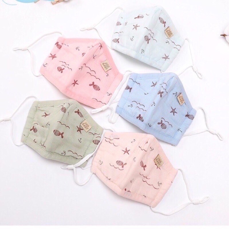 Khẩu trang vải cotton 3 lớp quai rút cho bé 0-4 tuổi