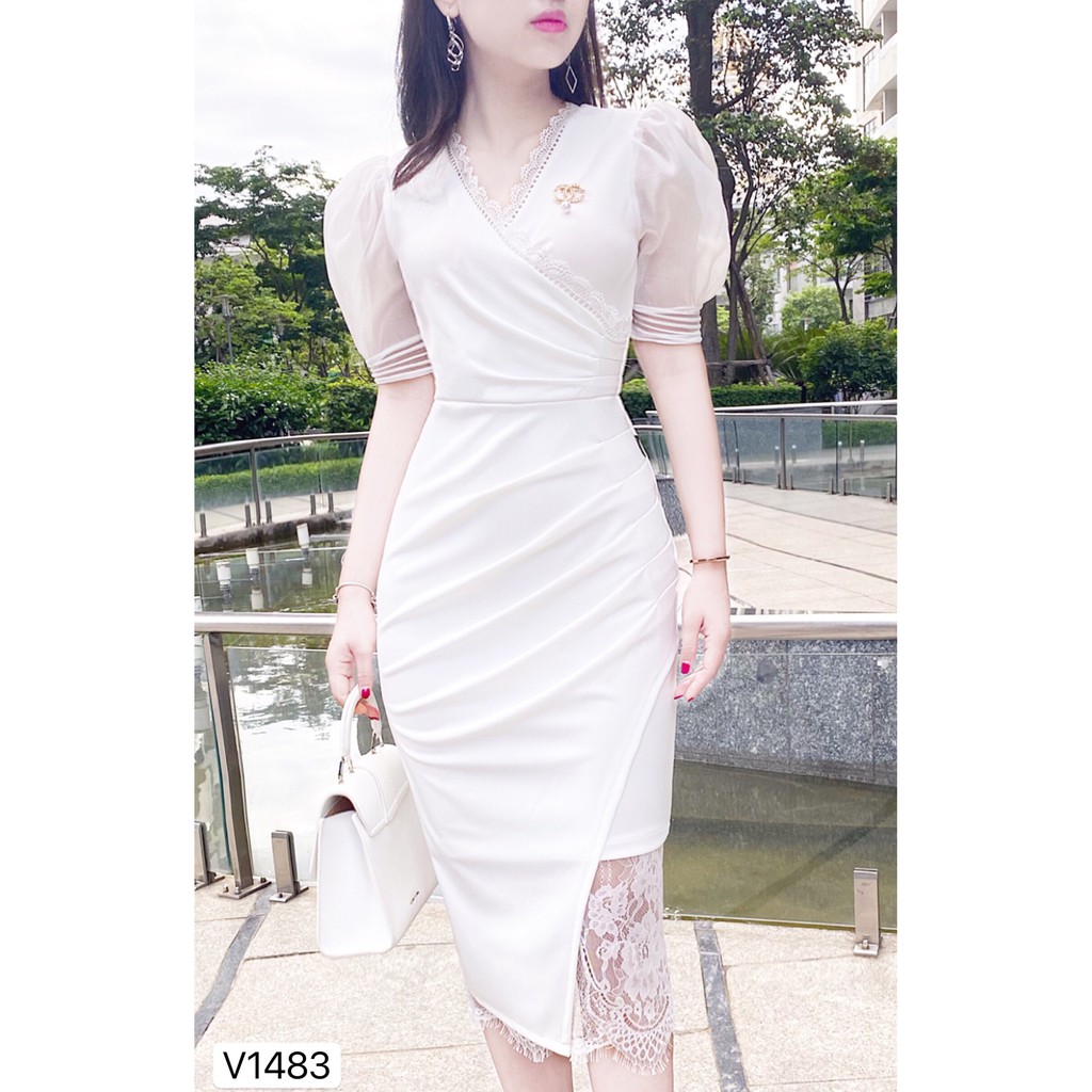 Váy trắng tay bồng phối ren V1483 - Đẹp Shop DVC - Kèm ảnh thật trải sàn do shop tự chụp | BigBuy360 - bigbuy360.vn