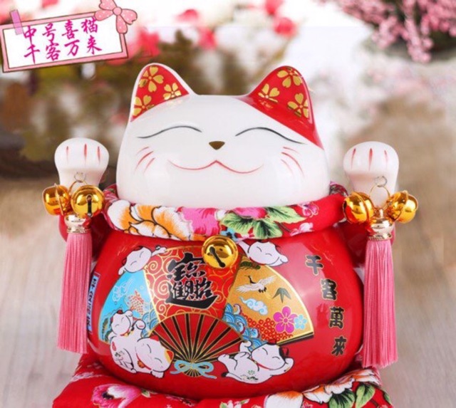 Mèo Thần Tài, Mèo May Mắn Maneki Neko Mèo cao 19 Cm