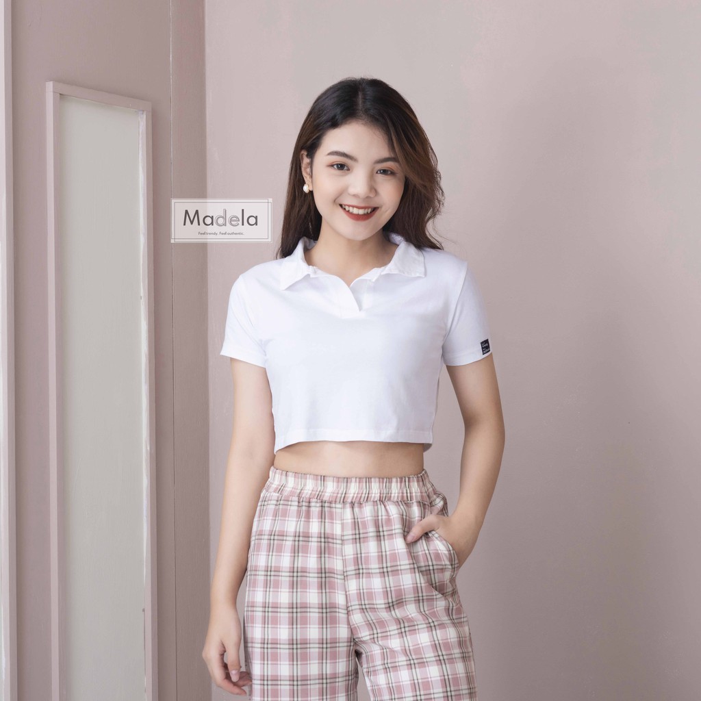 Áo croptop có cổ nữ, áo croptop nữ có cổ 100% cotton co giãn bốn chiều Madela