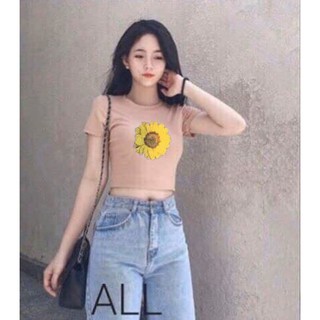 Áo coptop form body in hình hoa cúc vàng trước ngực TTSLA0021