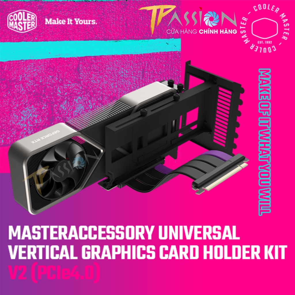 Bộ giá dựng VGA Cooler Master Vertical Graphics Card Holder Kit V3 PCIe 4.0 | Trắng -Chính Hãng, riser card màn hình GPU