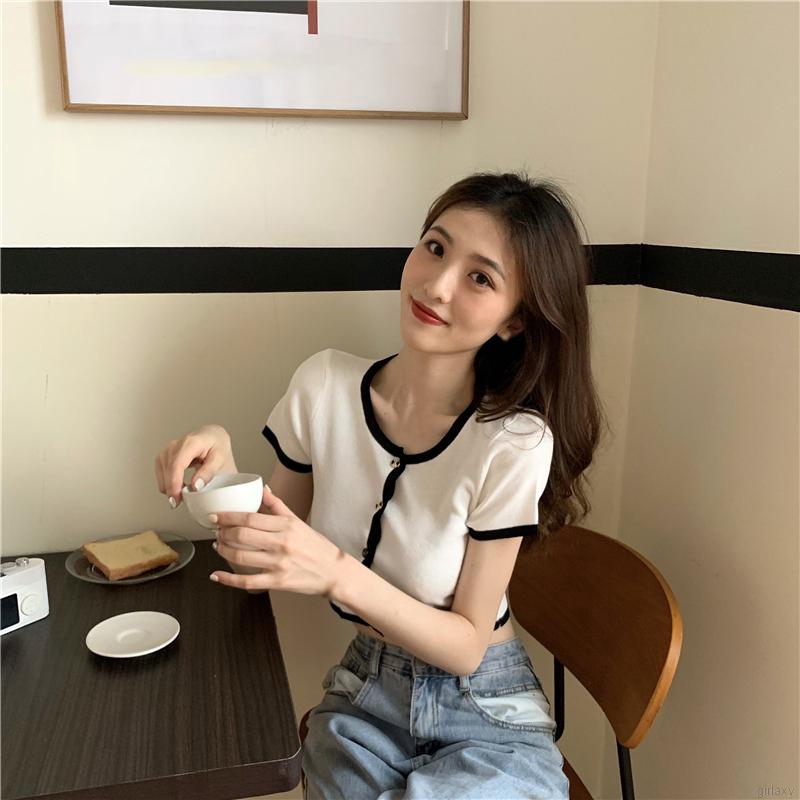 Áo kiểu dệt kim cổ tròn thời trang cho nữ