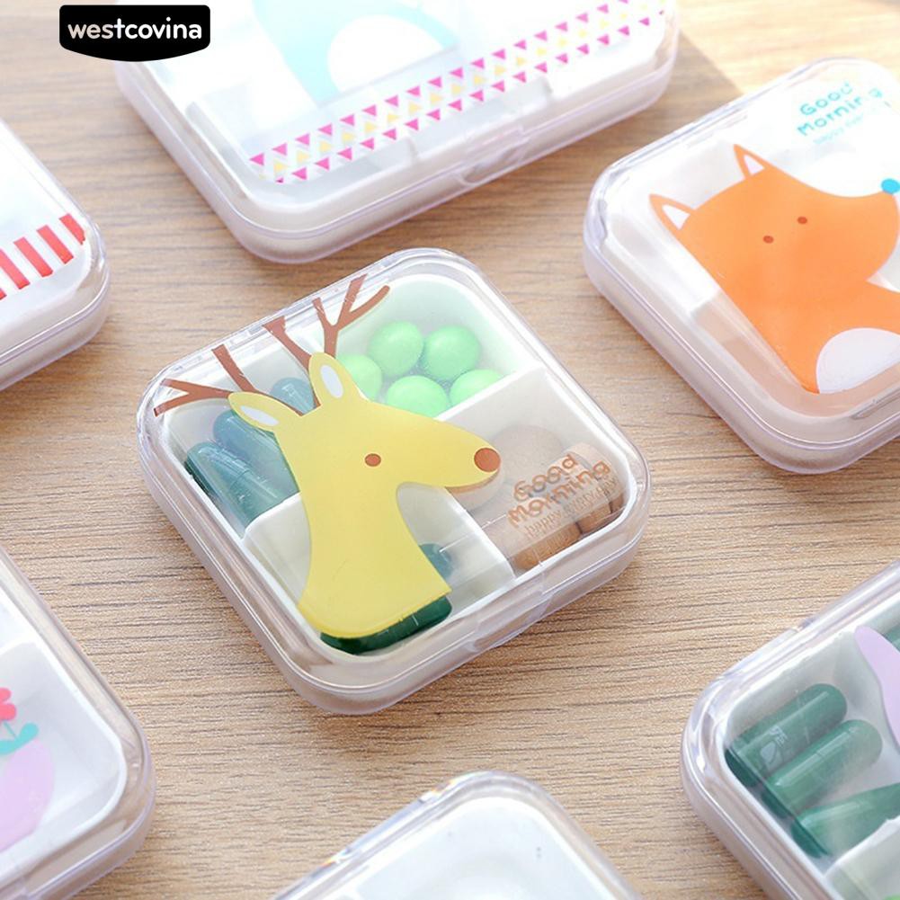 Hộp Đựng Thuốc 4 / 6 Ngăn In Hình Hoạt Hình Dễ Thương