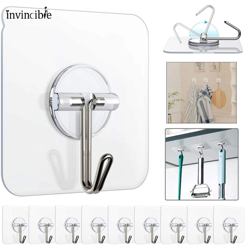 10 Pcs Clear Self-adhesive Heavy Load Wall Hooks/ Bathroom Garlands Towel Hanging Storage Hooks