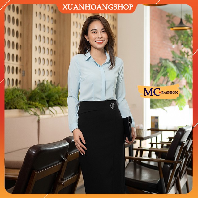 Chân Váy Nữ Công Sở Mc Fashion  Kiểu Bút Chì Dài Qua Gối, Dáng Ôm, Lưng Cạp Cao 2 Màu (Đen – Xanh Tím Than), Đẹp, Cv0389